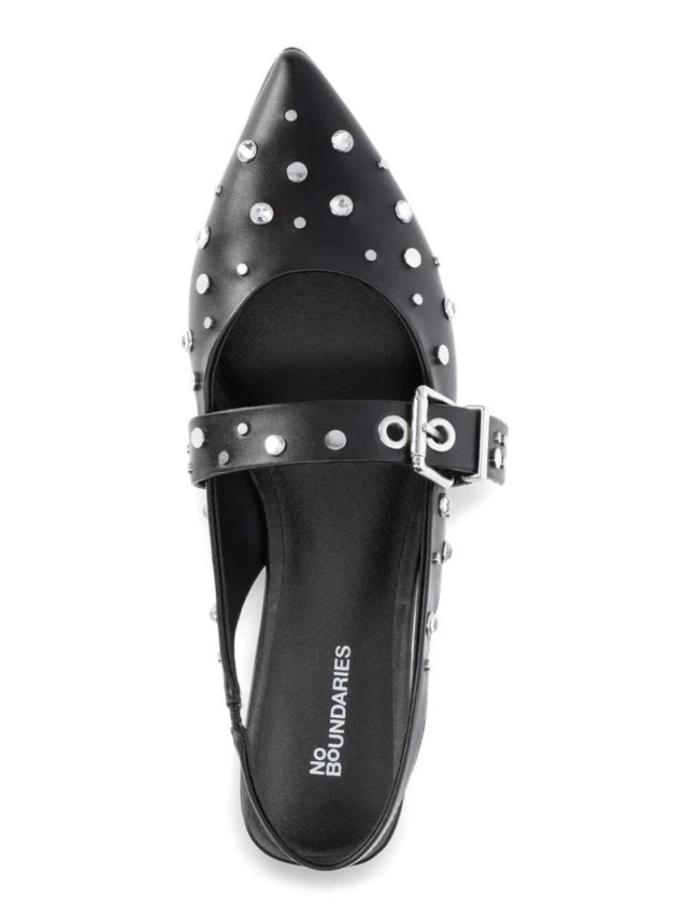 No Boundaries Studded Sling Back Flats Womens Black Shoes Adjustable